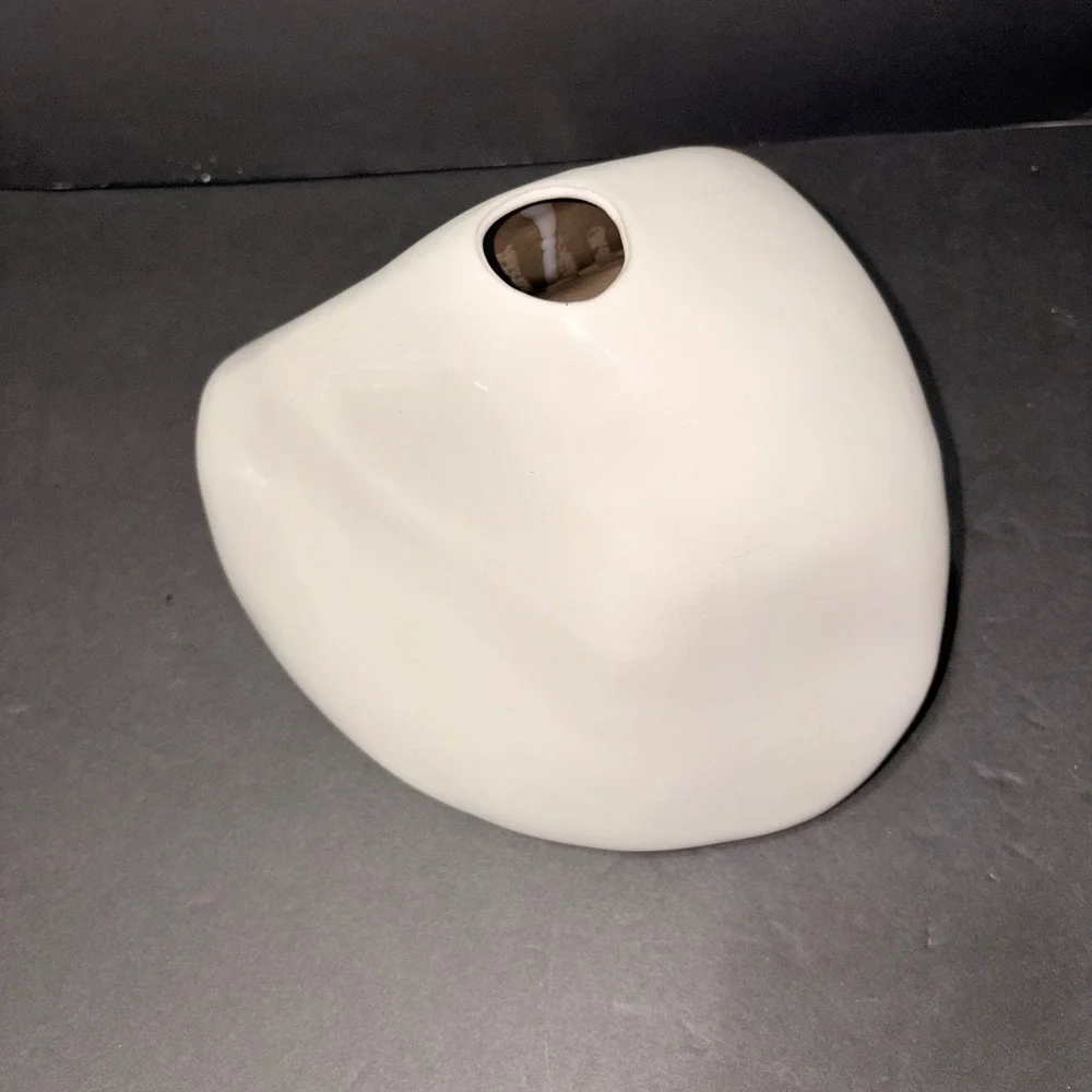 Modernist White Ceramic Asymmetrical Organic Pebble Bud Vase Sculptural Decor